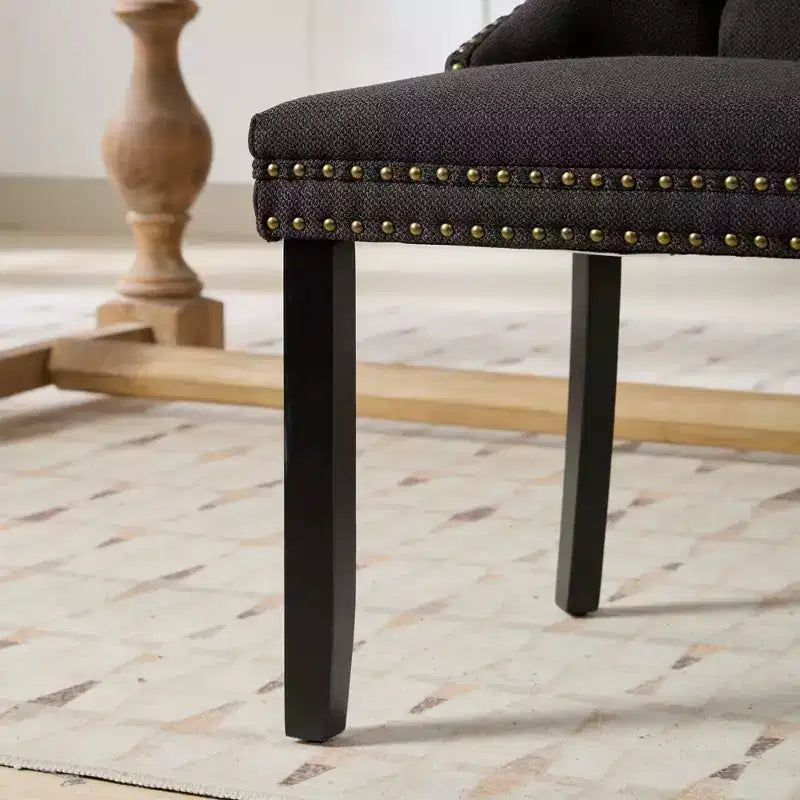 Okak Chaises de salle à manger modernes en lin, lot de 2, chaises en tissu confortables avec capitonnage haut de gamme, chaises d'appoint de cuisine avec pieds en bois massif et clous de tapissier