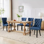 Okak Chaises de salle à manger modernes en lin, lot de 2, chaises en tissu confortables avec capitonnage haut de gamme, chaises d'appoint de cuisine avec pieds en bois massif et clous de tapissier