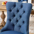Okak Chaises de salle à manger modernes en lin, lot de 2, chaises en tissu confortables avec capitonnage haut de gamme, chaises d'appoint de cuisine avec pieds en bois massif et clous de tapissier