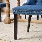 Okak Chaises de salle à manger modernes en lin, lot de 2, chaises en tissu confortables avec capitonnage haut de gamme, chaises d'appoint de cuisine avec pieds en bois massif et clous de tapissier