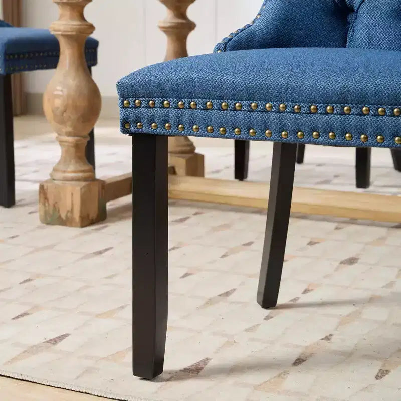 Okak Chaises de salle à manger modernes en lin, lot de 2, chaises en tissu confortables avec capitonnage haut de gamme, chaises d'appoint de cuisine avec pieds en bois massif et clous de tapissier