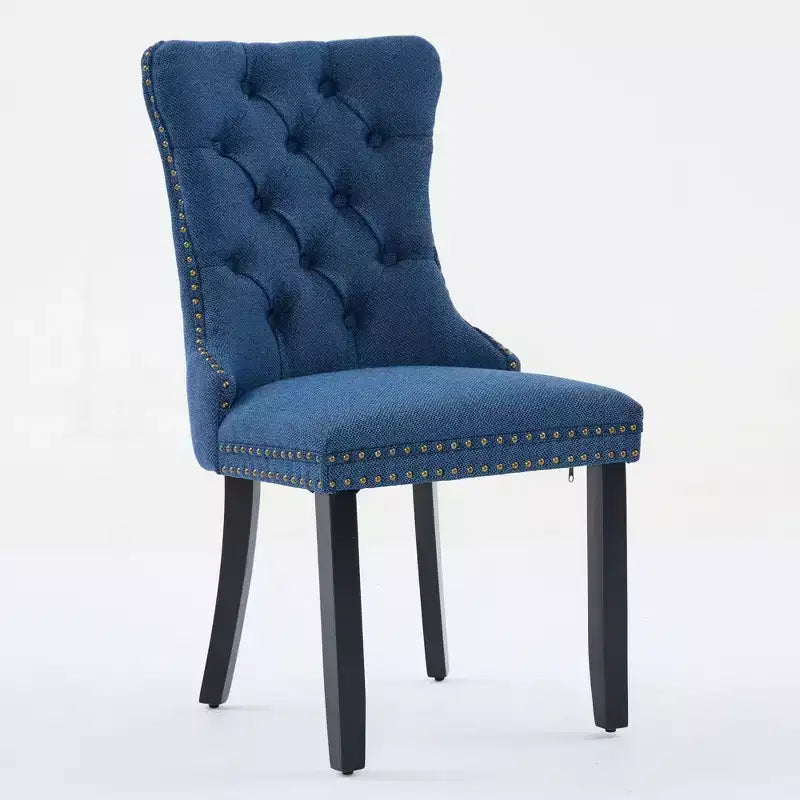 Okak Chaises de salle à manger modernes en lin, lot de 2, chaises en tissu confortables avec capitonnage haut de gamme, chaises d'appoint de cuisine avec pieds en bois massif et clous de tapissier