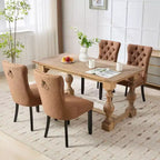 Okak Chaises de salle à manger modernes en lin, lot de 2, chaises en tissu confortables avec capitonnage haut de gamme, chaises d'appoint de cuisine avec pieds en bois massif et clous de tapissier