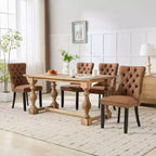Okak Chaises de salle à manger modernes en lin, lot de 2, chaises en tissu confortables avec capitonnage haut de gamme, chaises d'appoint de cuisine avec pieds en bois massif et clous de tapissier