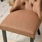 Okak Chaises de salle à manger modernes en lin, lot de 2, chaises en tissu confortables avec capitonnage haut de gamme, chaises d'appoint de cuisine avec pieds en bois massif et clous de tapissier