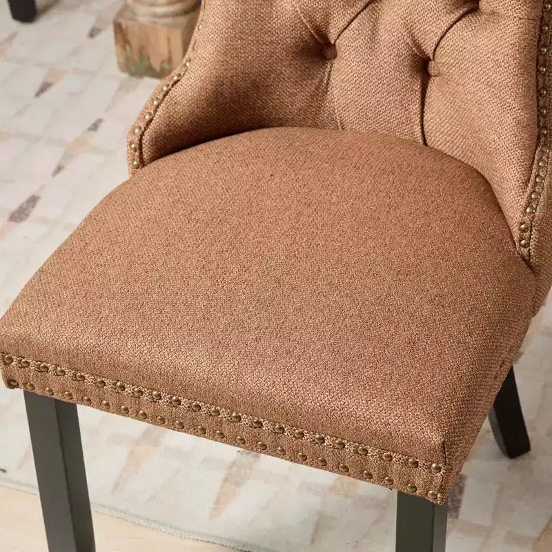 Okak Chaises de salle à manger modernes en lin, lot de 2, chaises en tissu confortables avec capitonnage haut de gamme, chaises d'appoint de cuisine avec pieds en bois massif et clous de tapissier