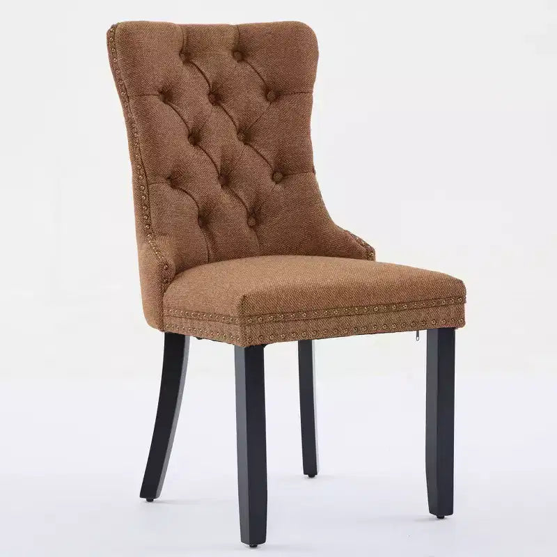 Okak Chaises de salle à manger modernes en lin, lot de 2, chaises en tissu confortables avec capitonnage haut de gamme, chaises d'appoint de cuisine avec pieds en bois massif et clous de tapissier