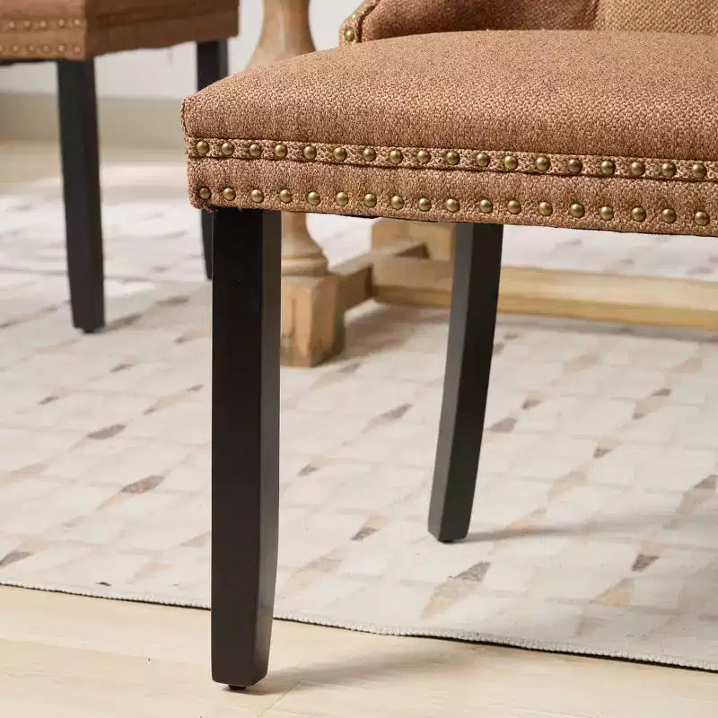 Okak Chaises de salle à manger modernes en lin, lot de 2, chaises en tissu confortables avec capitonnage haut de gamme, chaises d'appoint de cuisine avec pieds en bois massif et clous de tapissier