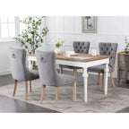 Okak Chaises de salle à manger modernes en lin, lot de 2, chaises en tissu confortables avec capitonnage haut de gamme, chaises d'appoint de cuisine avec pieds en bois massif et clous de tapissier