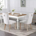 Okak Chaises de salle à manger modernes en lin, lot de 2, chaises en tissu confortables avec capitonnage haut de gamme, chaises d'appoint de cuisine avec pieds en bois massif et clous de tapissier