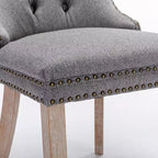 Okak Chaises de salle à manger modernes en lin, lot de 2, chaises en tissu confortables avec capitonnage haut de gamme, chaises d'appoint de cuisine avec pieds en bois massif et clous de tapissier