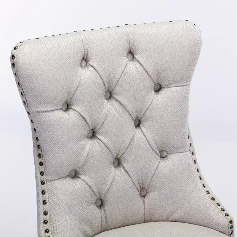 Okak Chaises de salle à manger modernes en lin, lot de 2, chaises en tissu confortables avec capitonnage haut de gamme, chaises d'appoint de cuisine avec pieds en bois massif et clous de tapissier