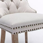 Okak Chaises de salle à manger modernes en lin, lot de 2, chaises en tissu confortables avec capitonnage haut de gamme, chaises d'appoint de cuisine avec pieds en bois massif et clous de tapissier