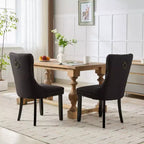 Okak Chaises de salle à manger modernes en lin, lot de 2, chaises en tissu confortables avec capitonnage haut de gamme, chaises d'appoint de cuisine avec pieds en bois massif et clous de tapissier