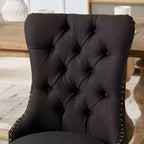 Okak Chaises de salle à manger modernes en lin, lot de 2, chaises en tissu confortables avec capitonnage haut de gamme, chaises d'appoint de cuisine avec pieds en bois massif et clous de tapissier