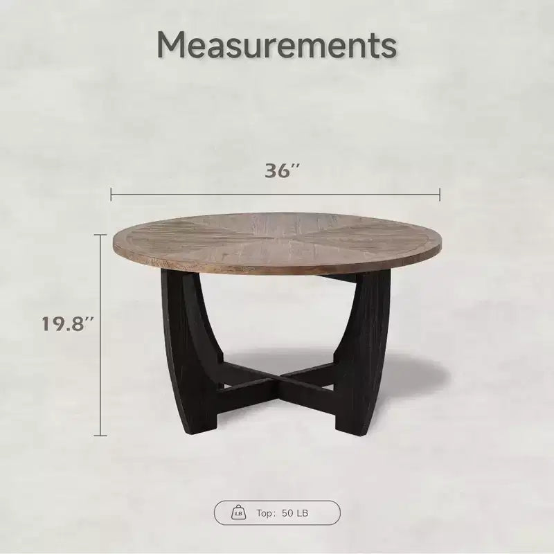 COZAYH Table basse ronde rustique avec base entrecroisée pour salon, fabriquée en bois manufacturé massif et supportant jusqu'à 9,5 kg