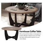 COZAYH Table basse ronde rustique avec base entrecroisée pour salon, fabriquée en bois manufacturé massif et supportant jusqu'à 9,5 kg
