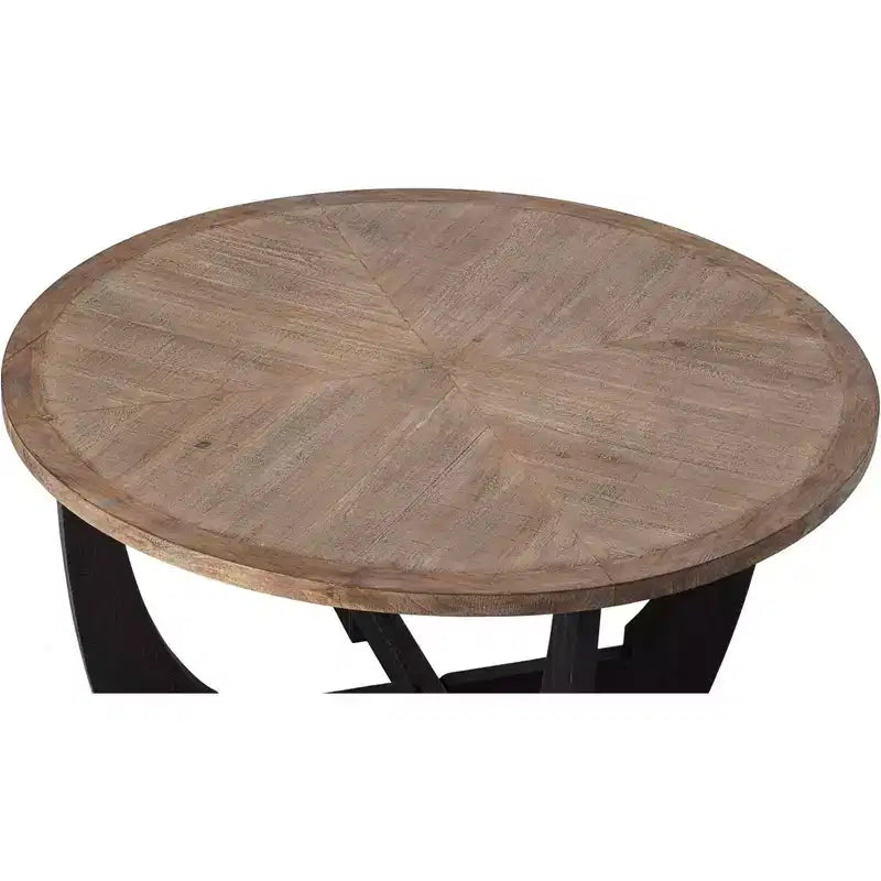 COZAYH Table basse ronde rustique avec base entrecroisée pour salon, fabriquée en bois manufacturé massif et supportant jusqu'à 9,5 kg