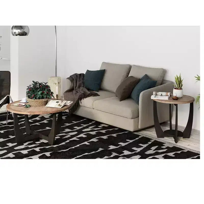 COZAYH Table basse ronde rustique avec base entrecroisée pour salon, fabriquée en bois manufacturé massif et supportant jusqu'à 9,5 kg