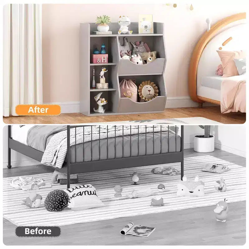 GustoWave Bibliothèque pour enfants à 3 niveaux – Présentoirs à livres pour tout-petits pour salles de classe, salles de jeux, bibliothèque à 5 compartiments et étagère à jouets pour chambre, salon
