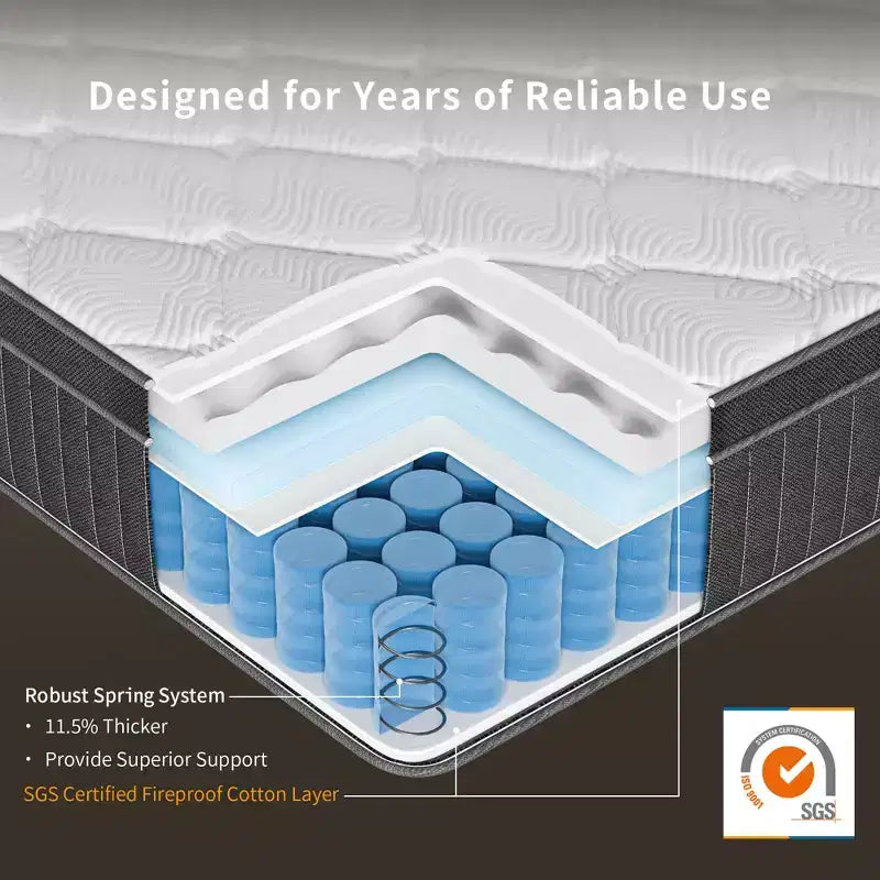 Matelas hybride Swedrea en mousse à mémoire de forme à gel rafraîchissant moyen certifié CertiPUR-US et Oeko TEX