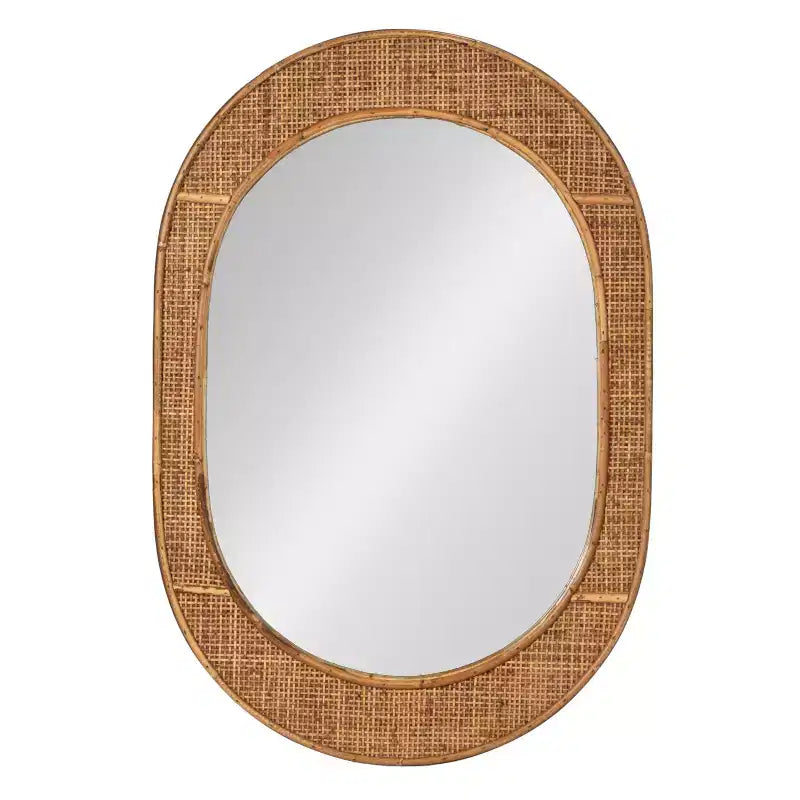 Miroir mural encadré Storied Home Oval en bambou et rotin, naturel