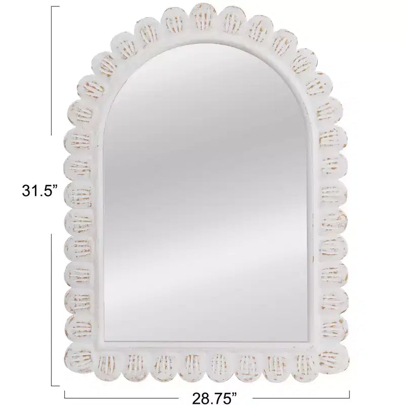 Miroir mural en bois avec motif festonné arqué, blanc