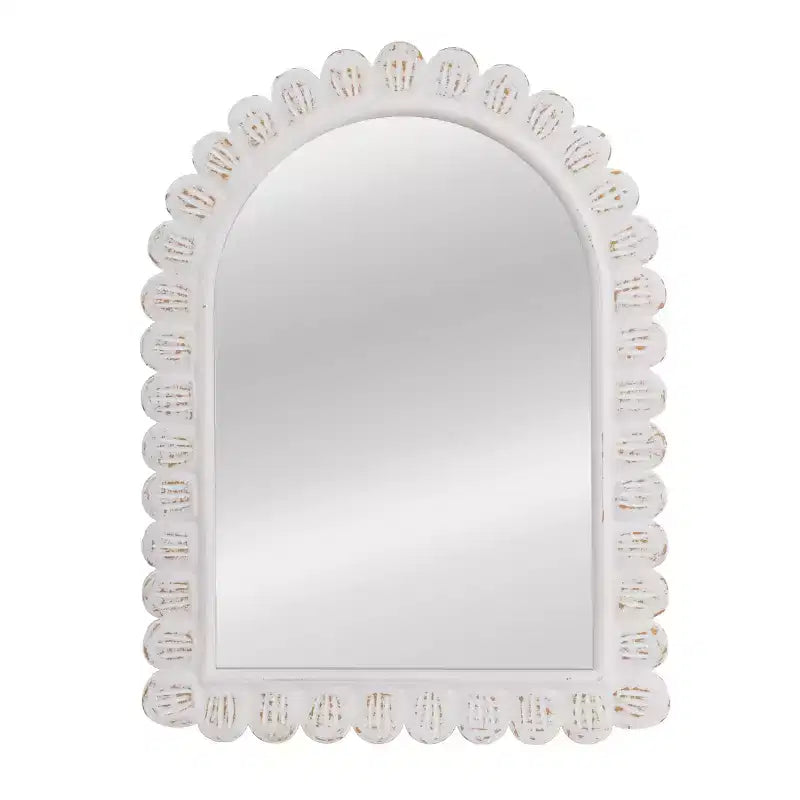 Miroir mural en bois avec motif festonné arqué, blanc