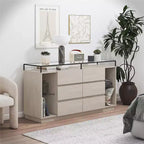 Commode 6 tiroirs Devon RealRooms avec lumières LED et plateau en verre