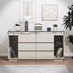 Commode 6 tiroirs Devon RealRooms avec lumières LED et plateau en verre