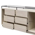 Commode 6 tiroirs Devon RealRooms avec lumières LED et plateau en verre