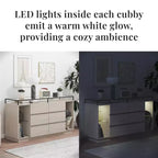 Commode 6 tiroirs Devon RealRooms avec lumières LED et plateau en verre