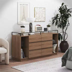 Commode 6 tiroirs Devon RealRooms avec lumières LED et plateau en verre