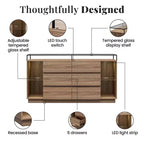 Commode 6 tiroirs Devon RealRooms avec lumières LED et plateau en verre