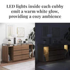 Commode 6 tiroirs Devon RealRooms avec lumières LED et plateau en verre