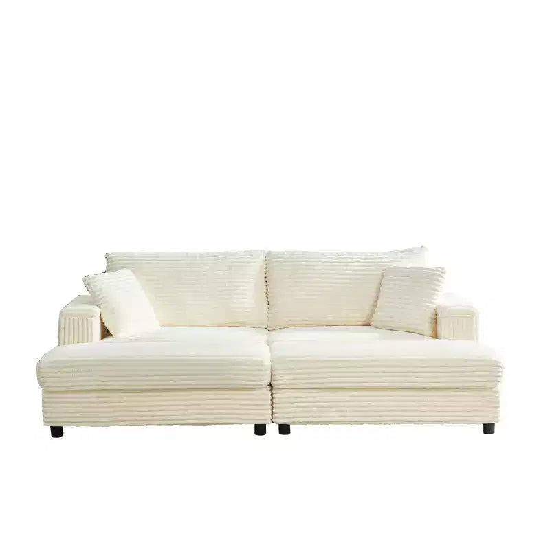 Mjkone Causeuse 2 places en velours côtelé avec pouf de rangement et accoudoir, canapé-lit inclinable rembourré pour l'intérieur
