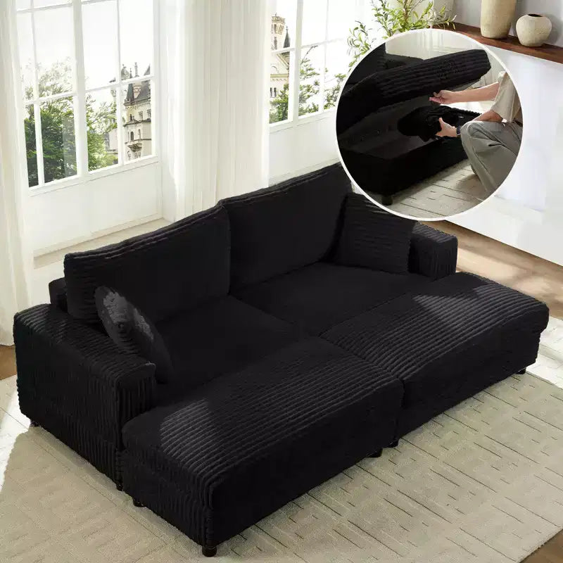 Mjkone Causeuse 2 places en velours côtelé avec pouf de rangement et accoudoir, canapé-lit inclinable rembourré pour l'intérieur
