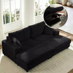 Mjkone Causeuse 2 places en velours côtelé avec pouf de rangement et accoudoir, canapé-lit inclinable rembourré pour l'intérieur