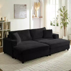 Mjkone Causeuse 2 places en velours côtelé avec pouf de rangement et accoudoir, canapé-lit inclinable rembourré pour l'intérieur