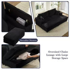 Mjkone Causeuse 2 places en velours côtelé avec pouf de rangement et accoudoir, canapé-lit inclinable rembourré pour l'intérieur