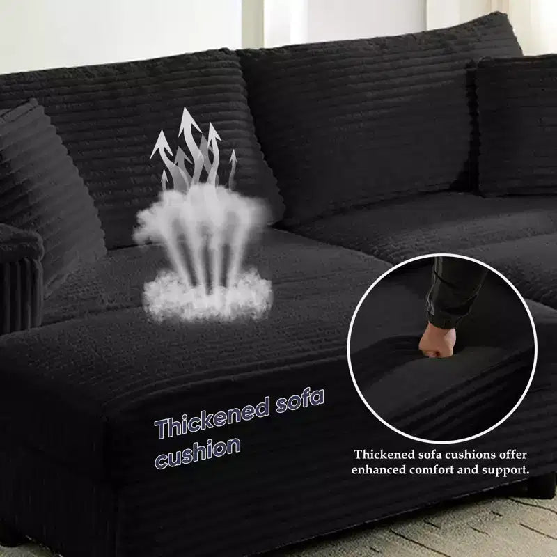 Mjkone Causeuse 2 places en velours côtelé avec pouf de rangement et accoudoir, canapé-lit inclinable rembourré pour l'intérieur