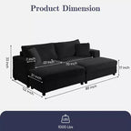 Mjkone Causeuse 2 places en velours côtelé avec pouf de rangement et accoudoir, canapé-lit inclinable rembourré pour l'intérieur