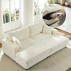 Mjkone Causeuse 2 places en velours côtelé avec pouf de rangement et accoudoir, canapé-lit inclinable rembourré pour l'intérieur