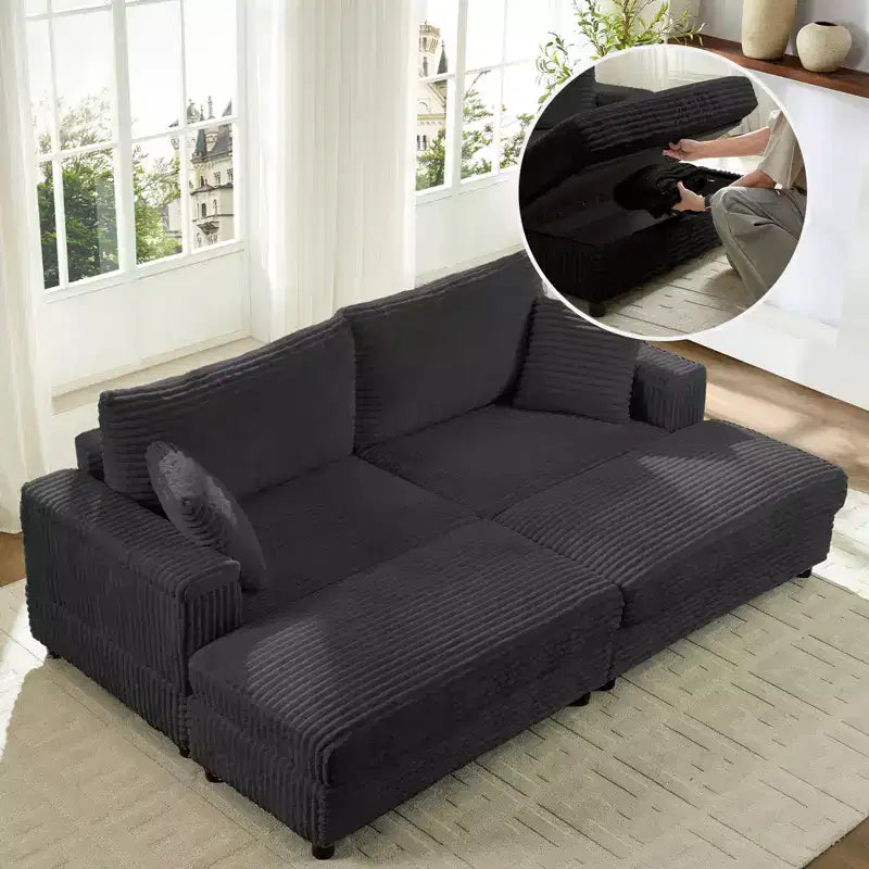 Mjkone Causeuse 2 places en velours côtelé avec pouf de rangement et accoudoir, canapé-lit inclinable rembourré pour l'intérieur