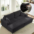 Mjkone Causeuse 2 places en velours côtelé avec pouf de rangement et accoudoir, canapé-lit inclinable rembourré pour l'intérieur