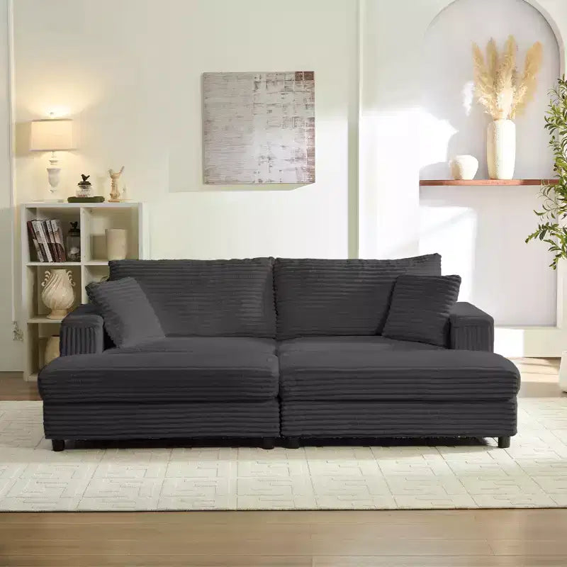 Mjkone Causeuse 2 places en velours côtelé avec pouf de rangement et accoudoir, canapé-lit inclinable rembourré pour l'intérieur