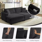 Mjkone Causeuse 2 places en velours côtelé avec pouf de rangement et accoudoir, canapé-lit inclinable rembourré pour l'intérieur