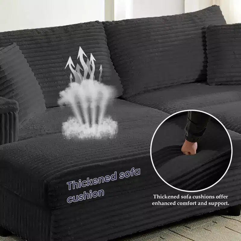 Mjkone Causeuse 2 places en velours côtelé avec pouf de rangement et accoudoir, canapé-lit inclinable rembourré pour l'intérieur
