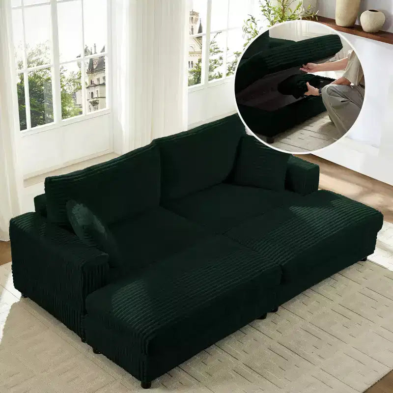 Mjkone Causeuse 2 places en velours côtelé avec pouf de rangement et accoudoir, canapé-lit inclinable rembourré pour l'intérieur