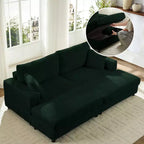Mjkone Causeuse 2 places en velours côtelé avec pouf de rangement et accoudoir, canapé-lit inclinable rembourré pour l'intérieur